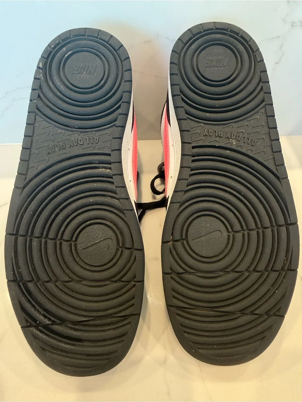 Nike Court Borough Mid 2 (GS / Big Kids) in Black / White / Sunset Pulse 6Y